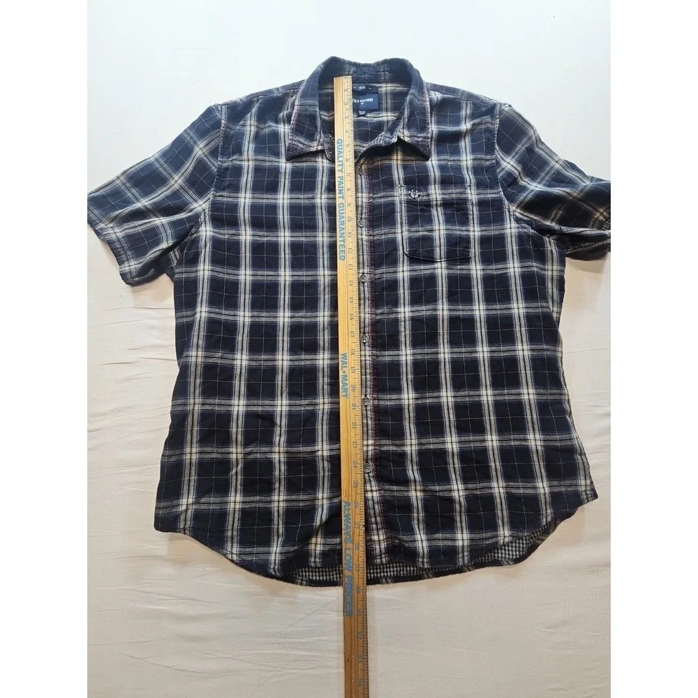 True Religion Mens Western Shirt  Slim Fit Size XL Plaid Dark Blue